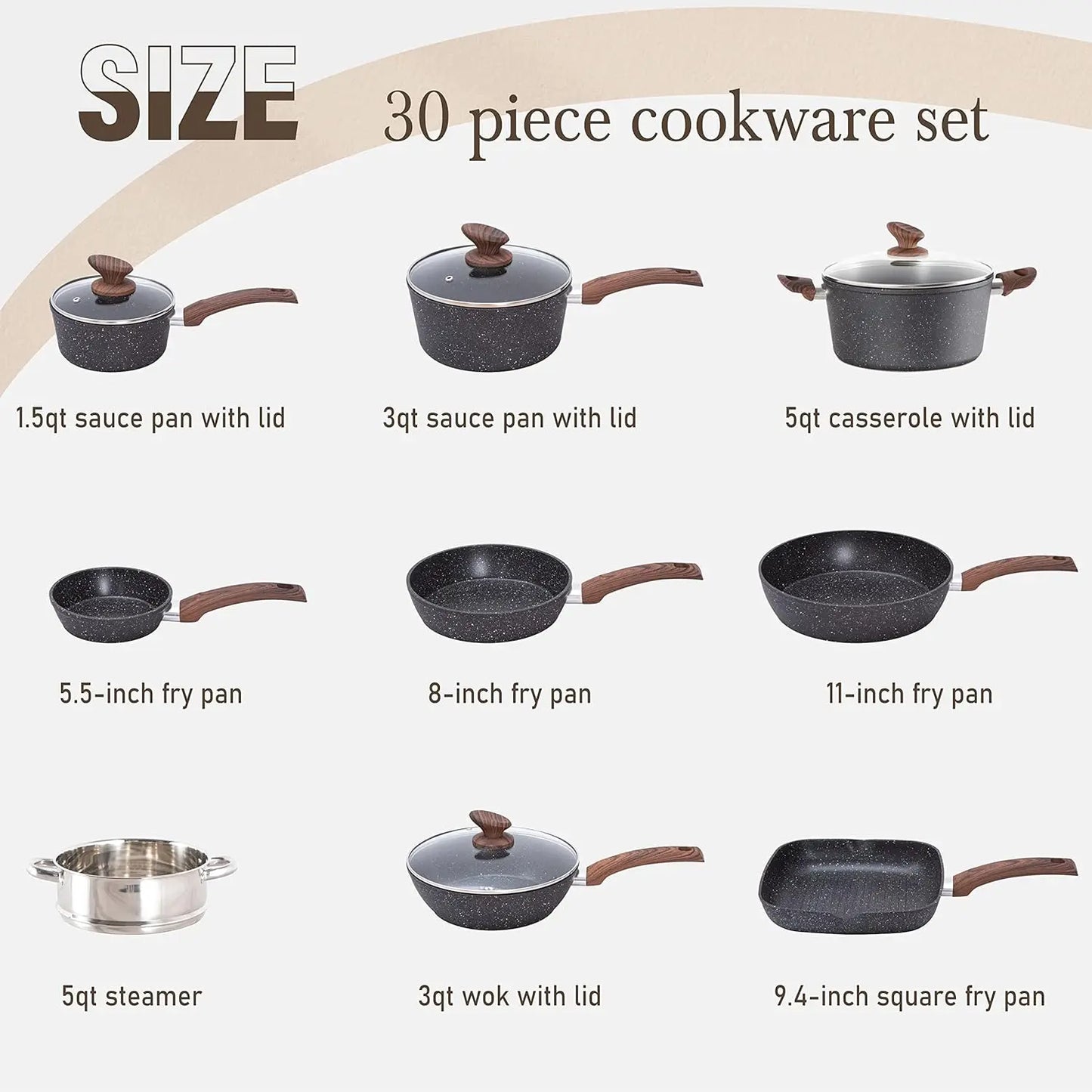 30 Piece Induction Cookware & Bakeware Set