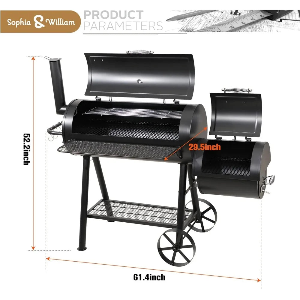 Heavy-Duty Charcoal Smoker Grill with Offset Smoker