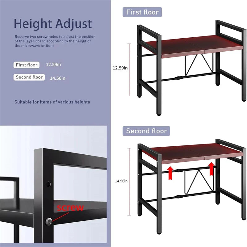 Adjustable Space-Saving Microwave Rack & Storage Organizer