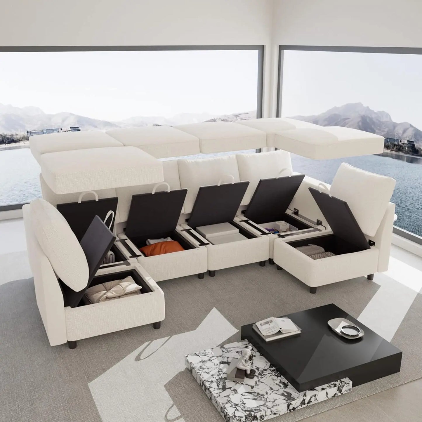 Oversized Modular Sectional Sofa with Storage and USB Chargers