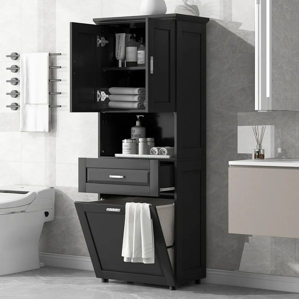 Laundry Cabinet with Tilt Out Laundry Hamper and Drawers