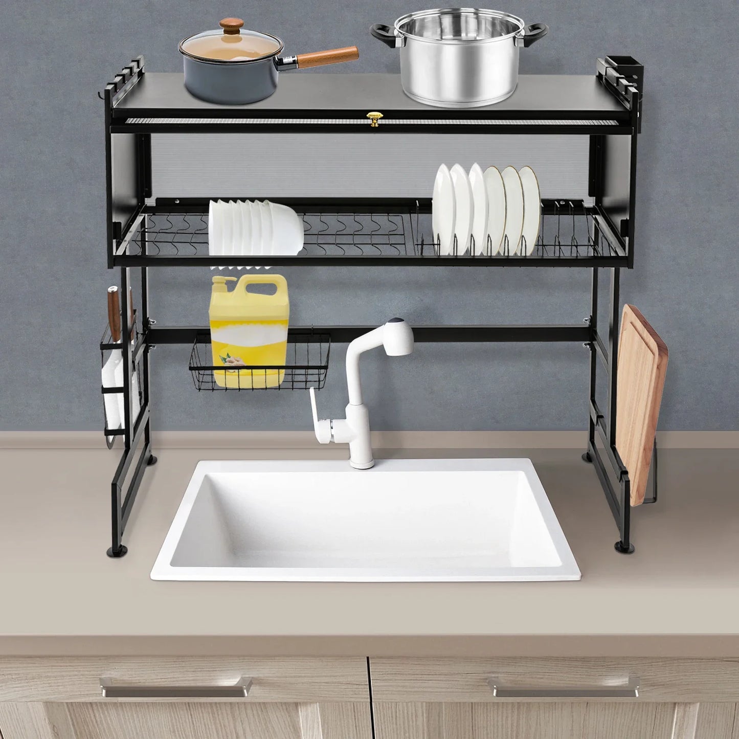 Large 2-Tier Dish Drainer with Cutlery Holder