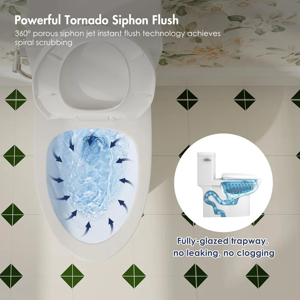 Elongated Toilet with Compact Soft Closing Seat