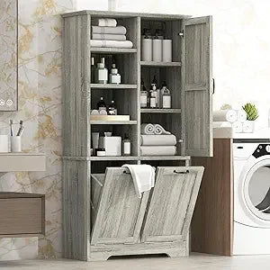 Laundry Cabinet with Tilt Out Laundry Hamper and Drawers