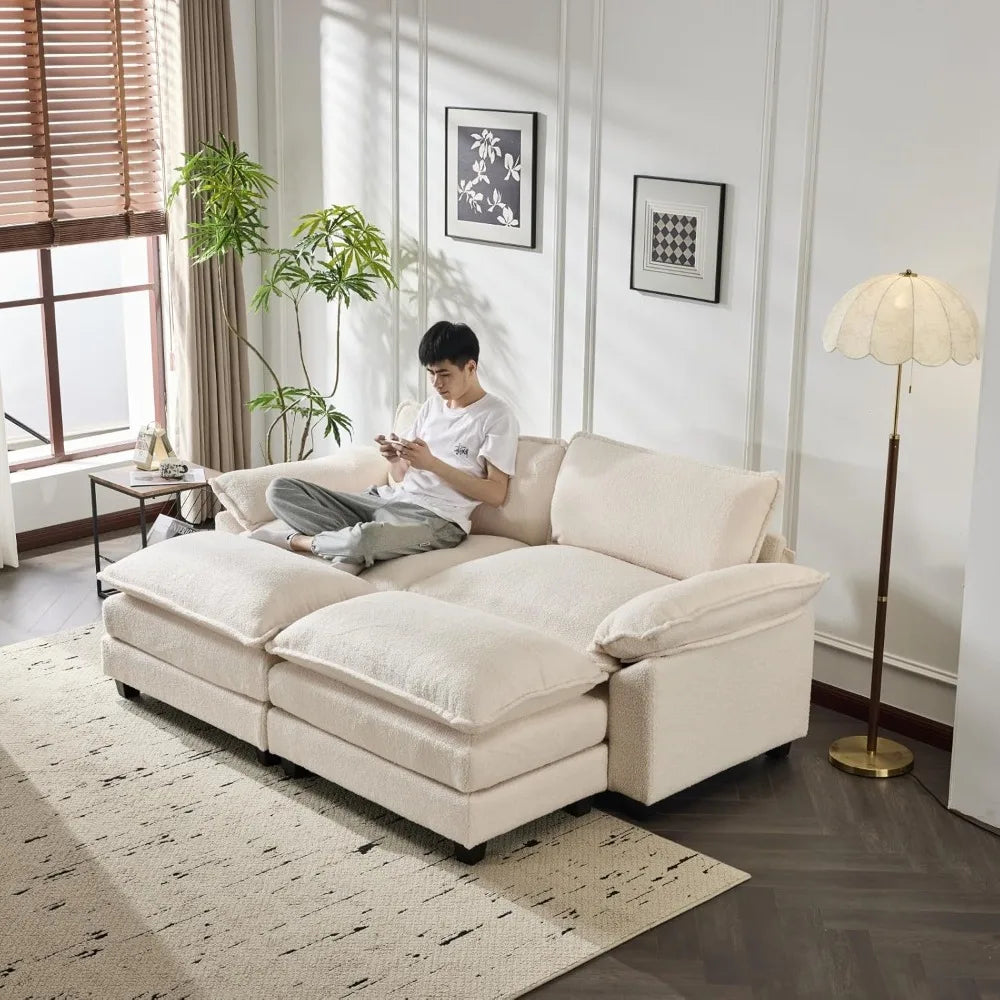 Convertible Sectional Sofa with 2 Movable 2-Layer Ottoman Set