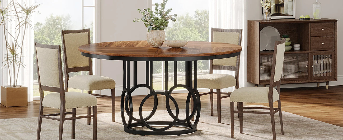 Round Dining Table with Sturdy Metal Base