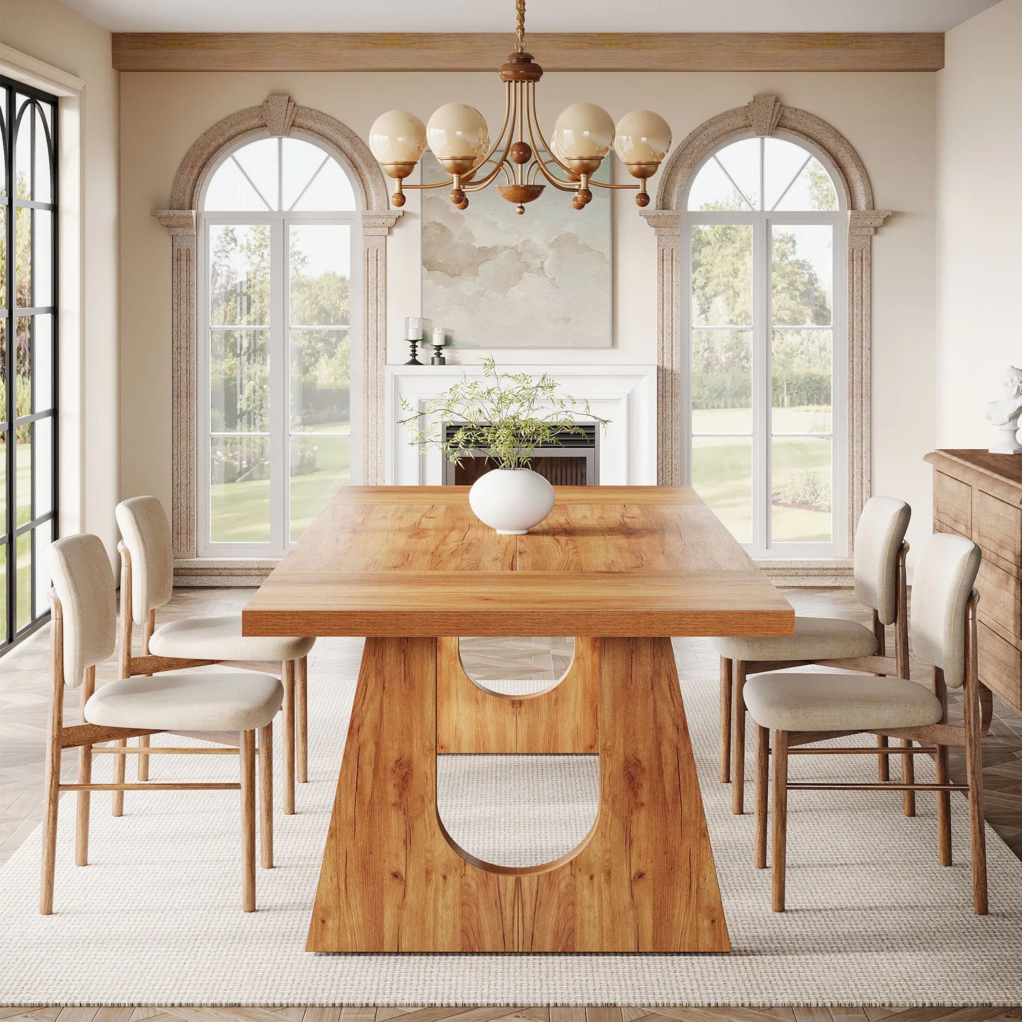 70.9-Inch Wood Rustic Rectangular Table with Black Wooden Legs