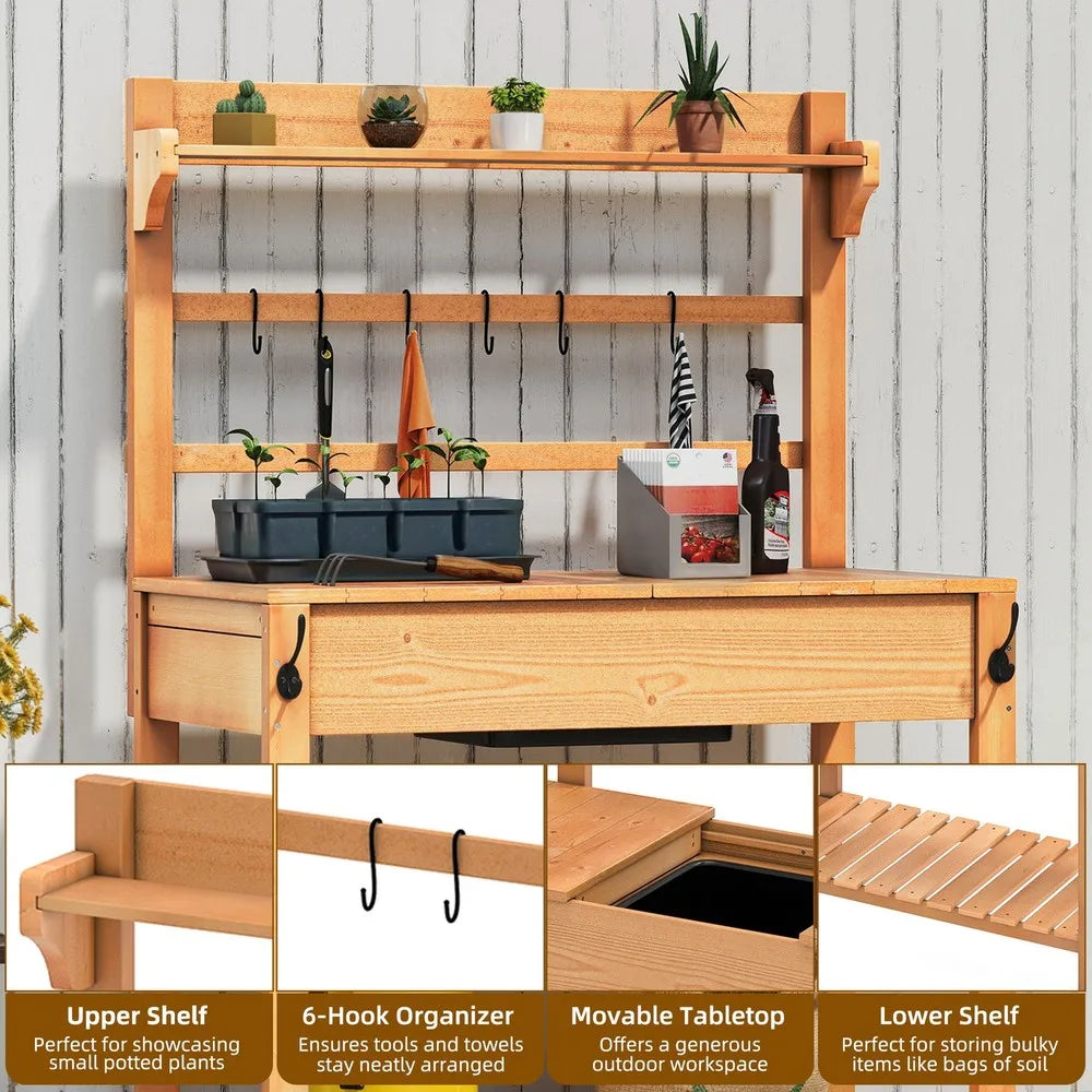 Solid Woodwork Potting Bench Outdoor Garden Workstation Table