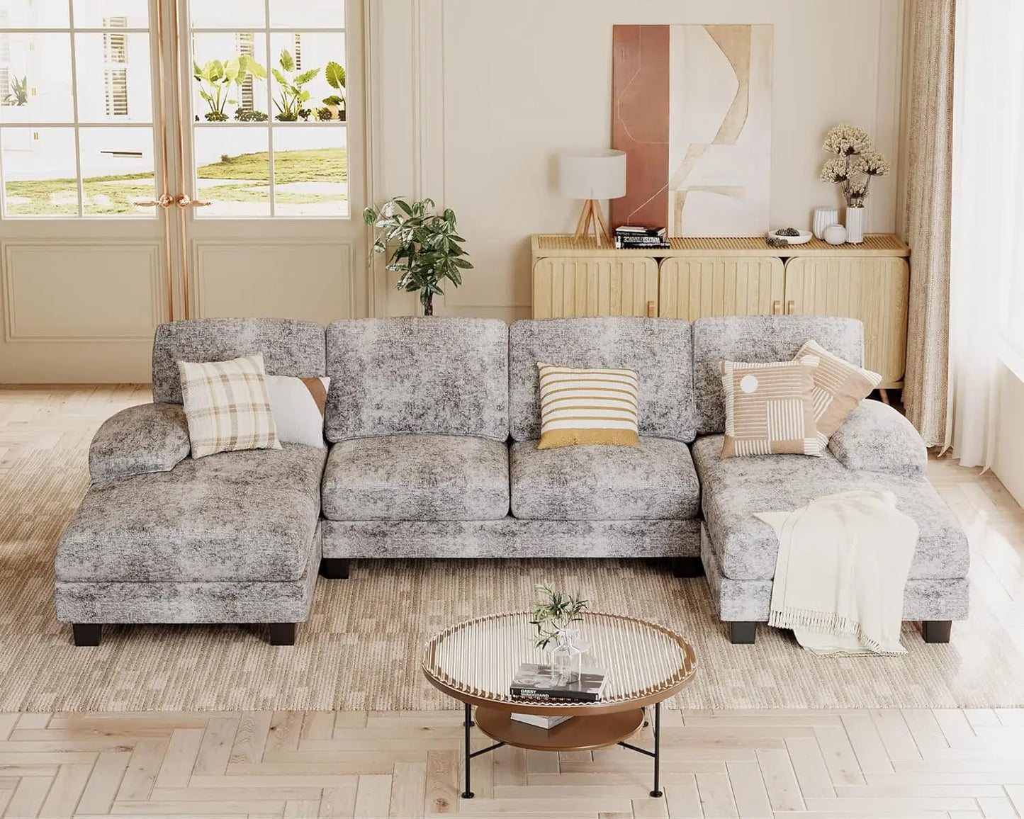 4 Seat Modern Sofa with Removable Pillows