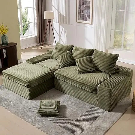 99" Corduroy Oversized Memory Foam L Shape Sofa