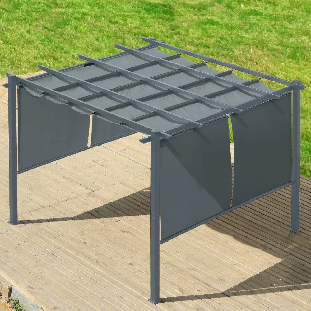 10 x 13 ft Outdoor Pergola with Retractable Shade Canopy