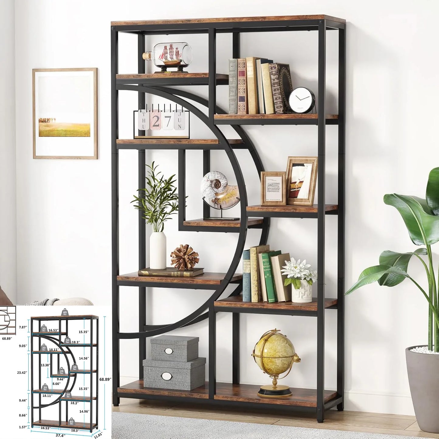 70.8 inch Tall Industrial 5-Tier Etagere Bookcase