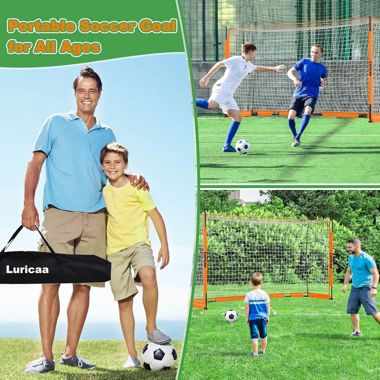 12×6 ft /6×4 ft Portable Collapsible Soccer Goal