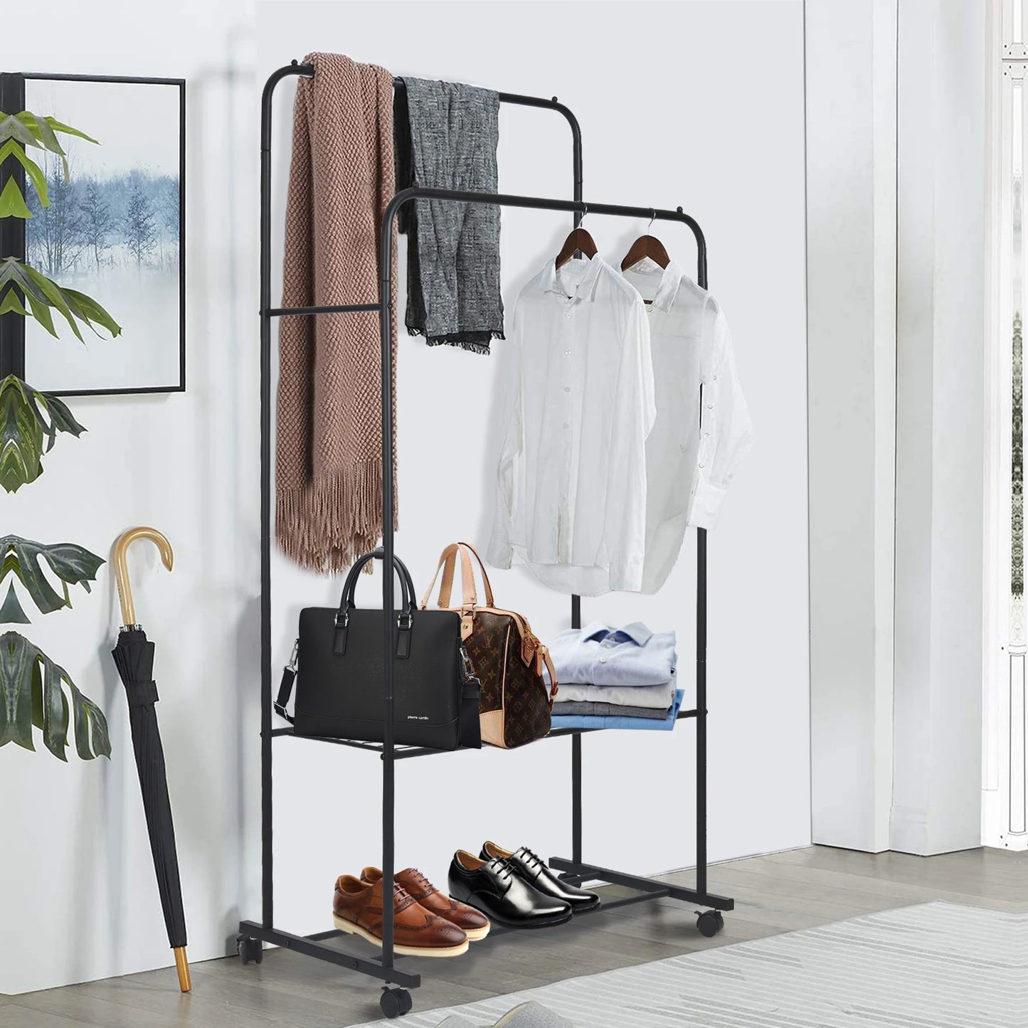 1.5m Large Clothes Rack Rolling Stand