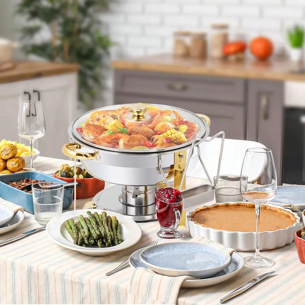 2 Pack 5Qt Stainless Steel Round Chafing Dishes Buffet Set