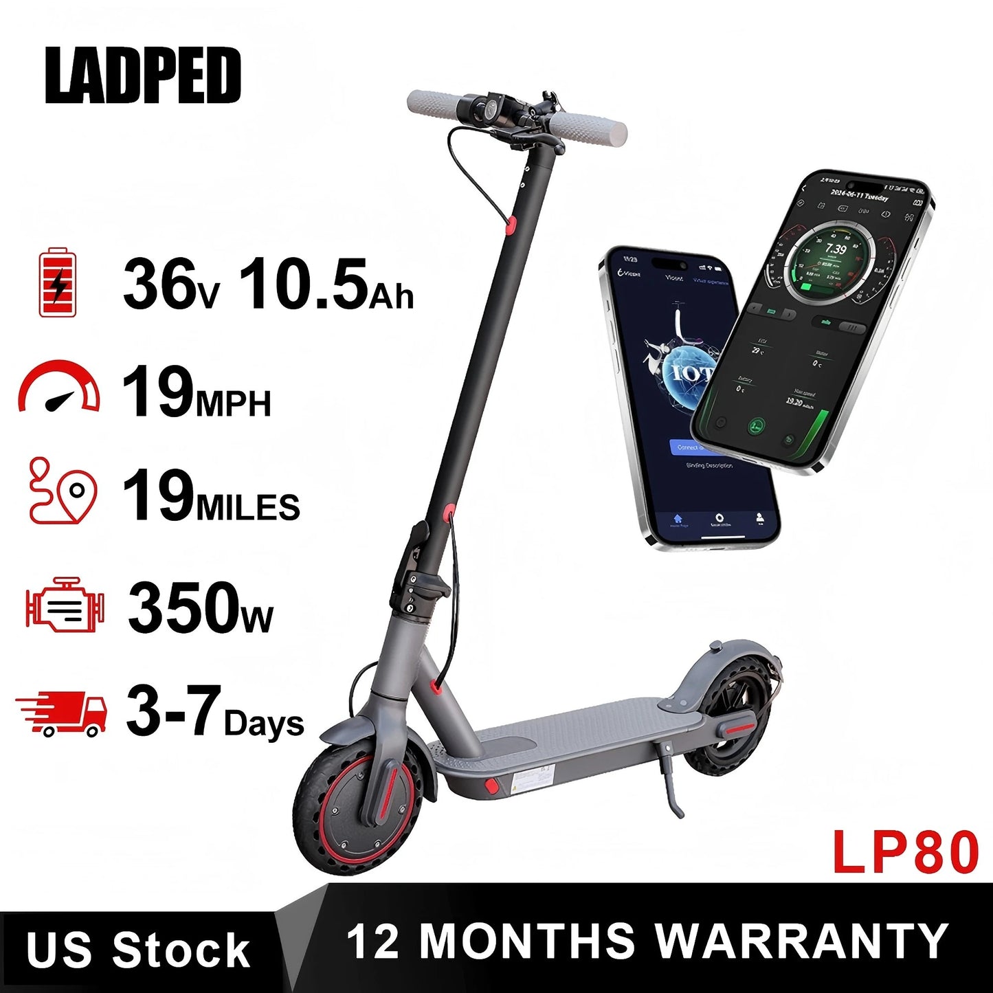 350W 19mph waterproof Electric Scooter with Shock-absorbing