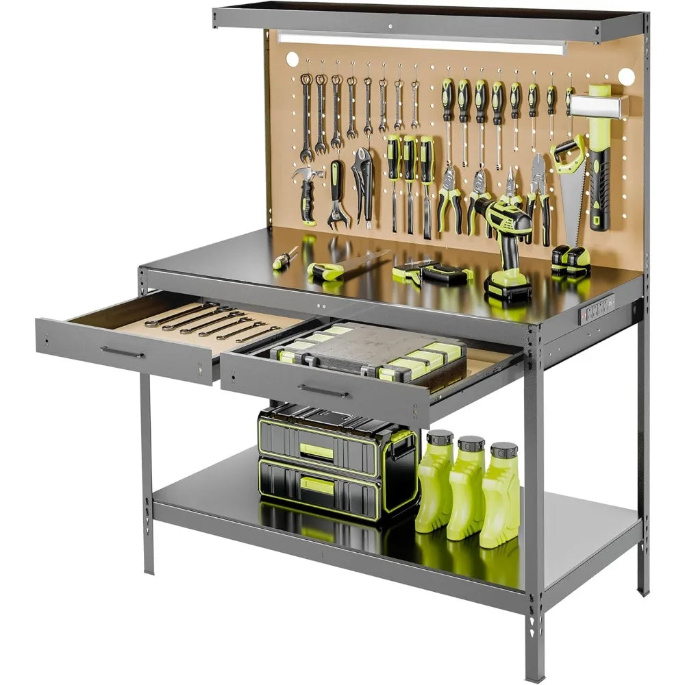 A3 Steel Workbench with Power Outlets and Light