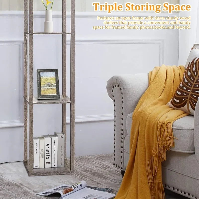 Wood Corner Floor Lamp with Shelves