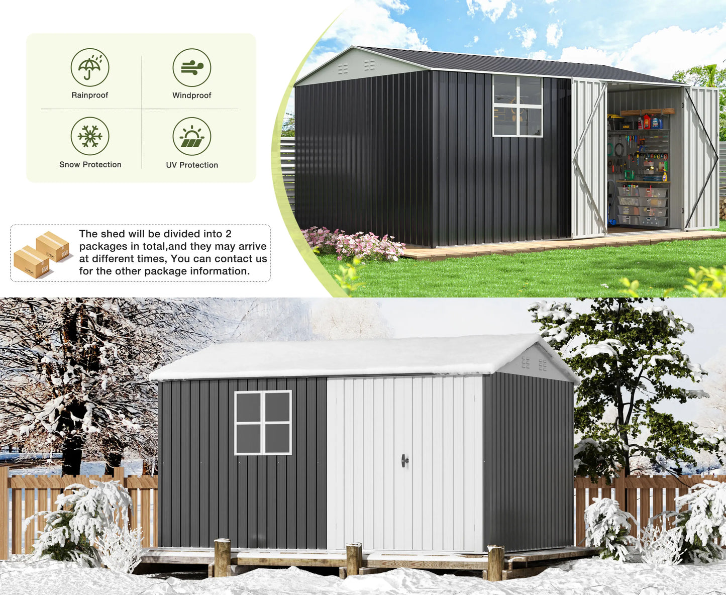 10x12 FT Outdoor Metal Storage Shed with Heavy-Duty Frame