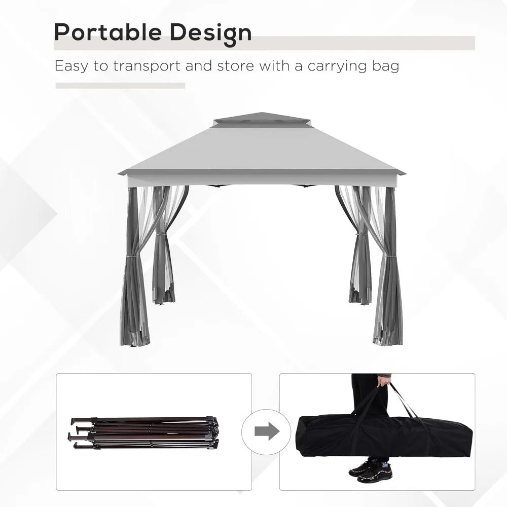 11' x 11'Outdoor Patio Gazebo Shelter with Removable Zipper Netting,