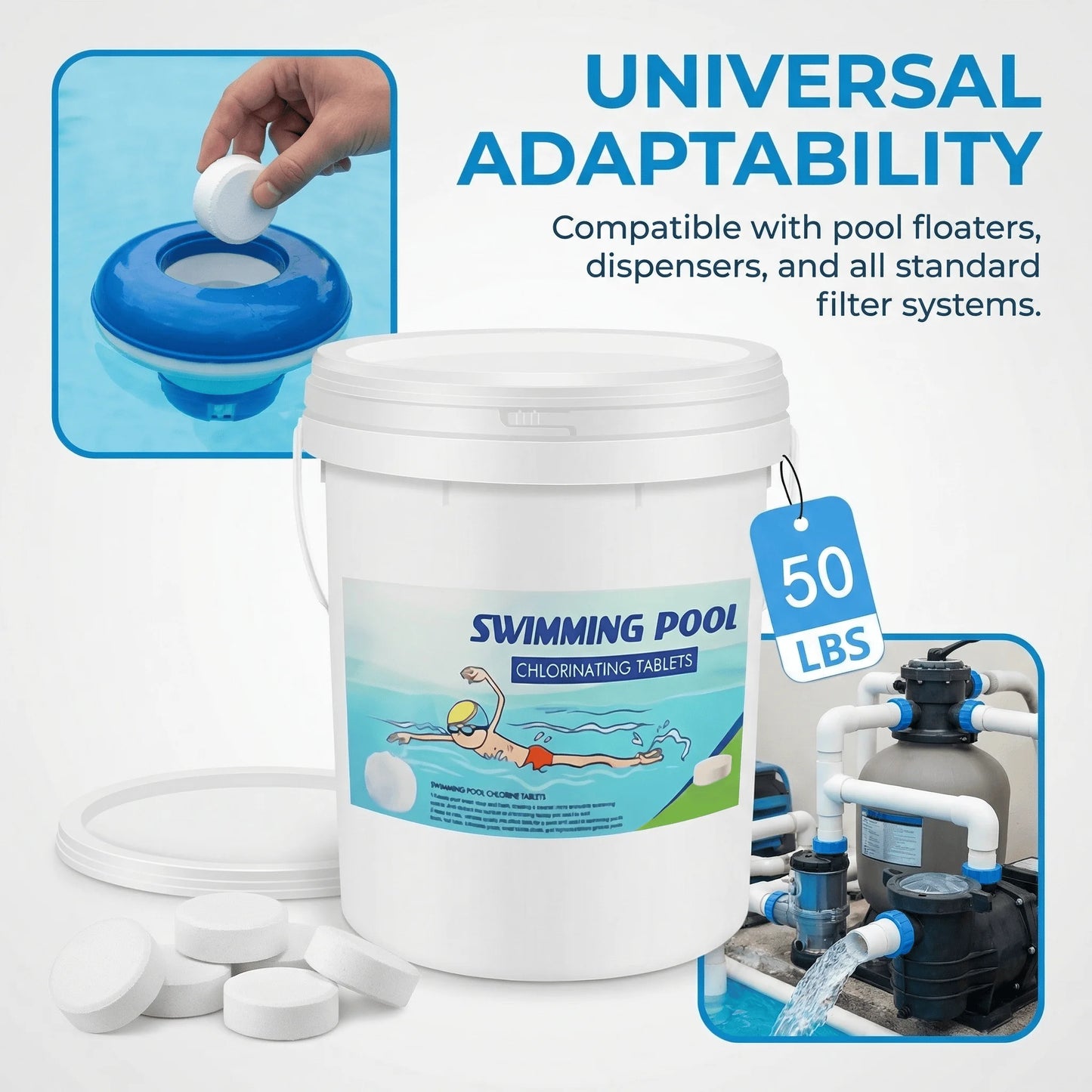 50LB 3Inch Chlorine Tablets for Swimming Pools