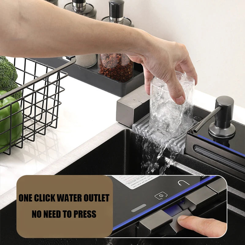304 Stainless Steel Waterfall Kitchen Sink with Digital Display