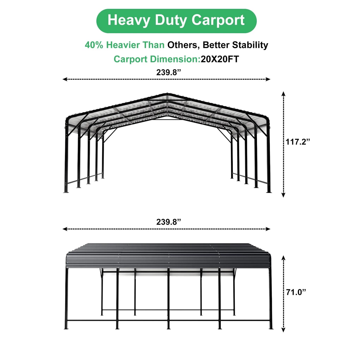 10x15~20x40FT Multi-Size Metal Carport with sturdy base