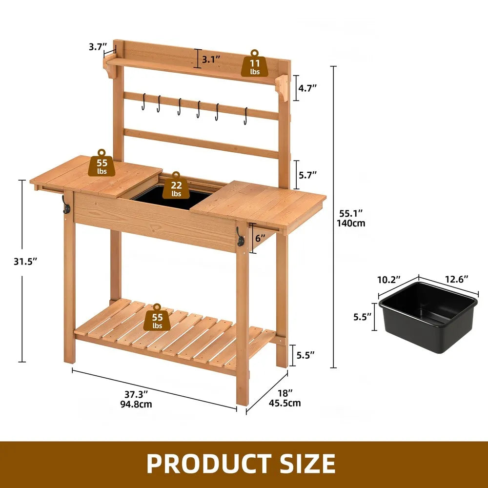 Solid Woodwork Potting Bench Outdoor Garden Workstation Table