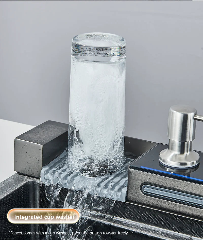 304 Stainless Steel Waterfall Kitchen Sink with Digital Display
