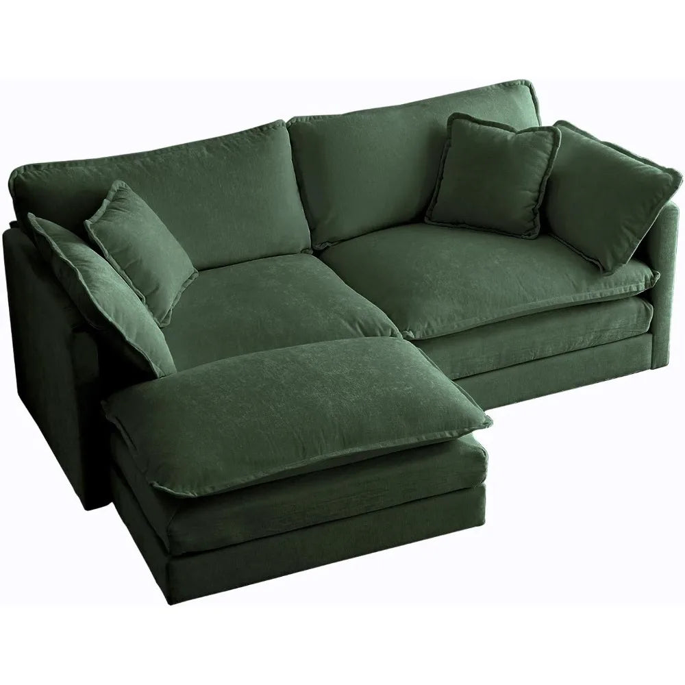 76.7" Convertible Modern L Shaped Sofa Set with Ottoman