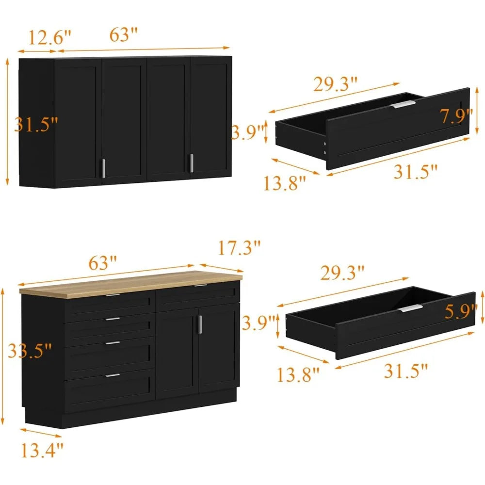 Wall-Mounted Pantry Cabinet Set with Doors & Countertop
