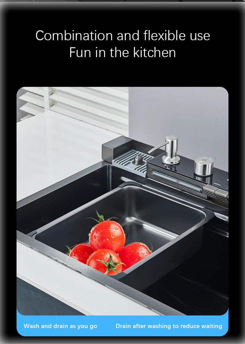 304 Stainless Steel Waterfall Kitchen Sink with Digital Display