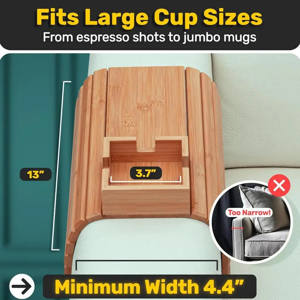 Bamboo Wood Sofa Armrest Tray Anti-Slip