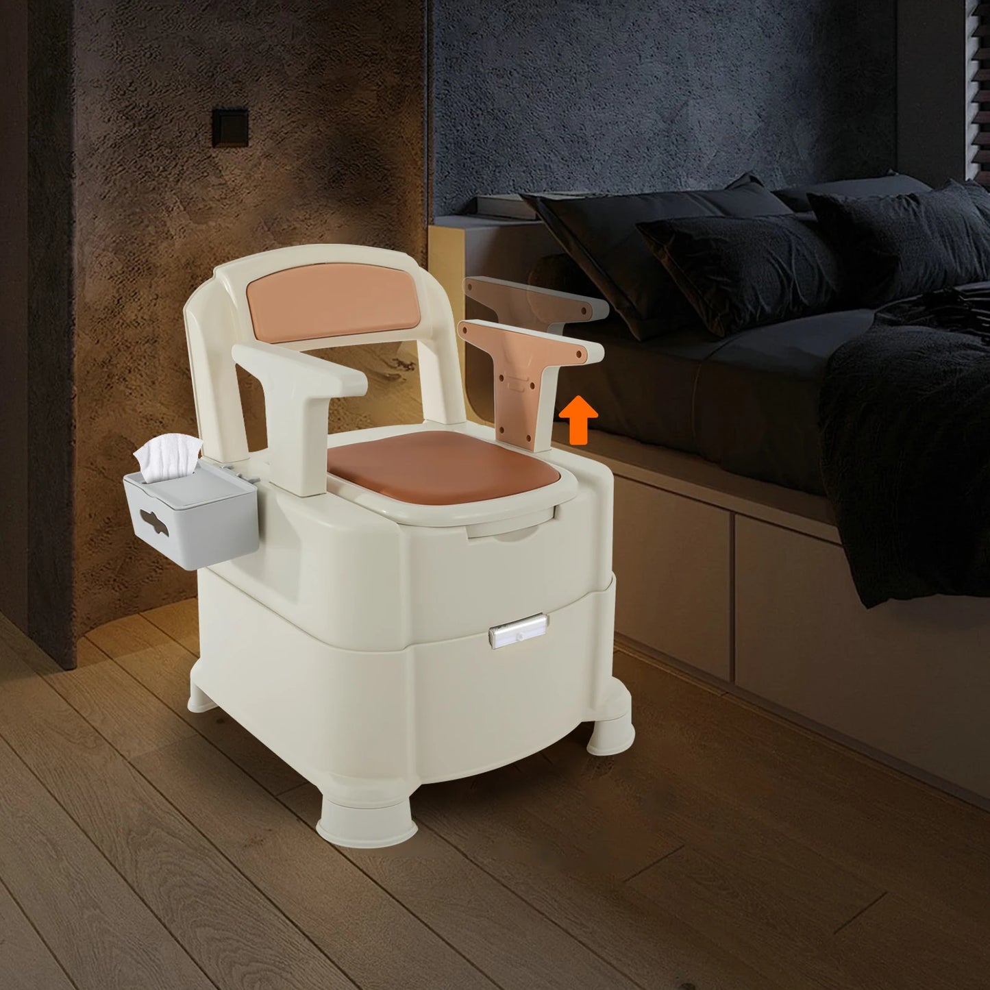 Bedside Commode Toilet with Sensor Night Light
