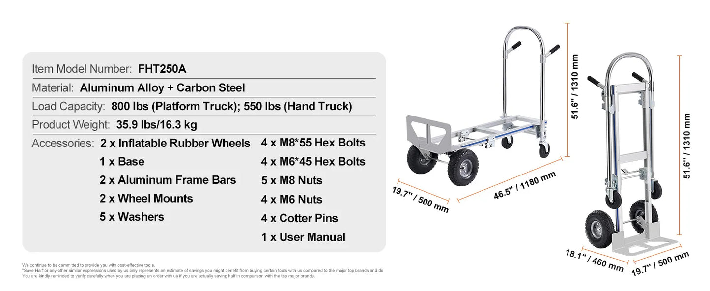 Aluminum Heavy Industrial Collapsible Dolly Cart