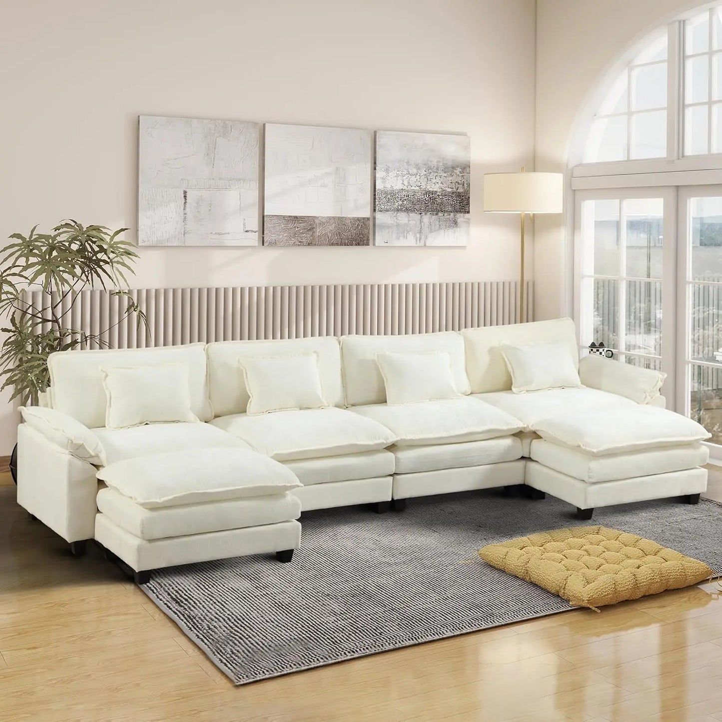 Chenille Sofa Sleeper Deep Seat Sofa with Throw Pillows