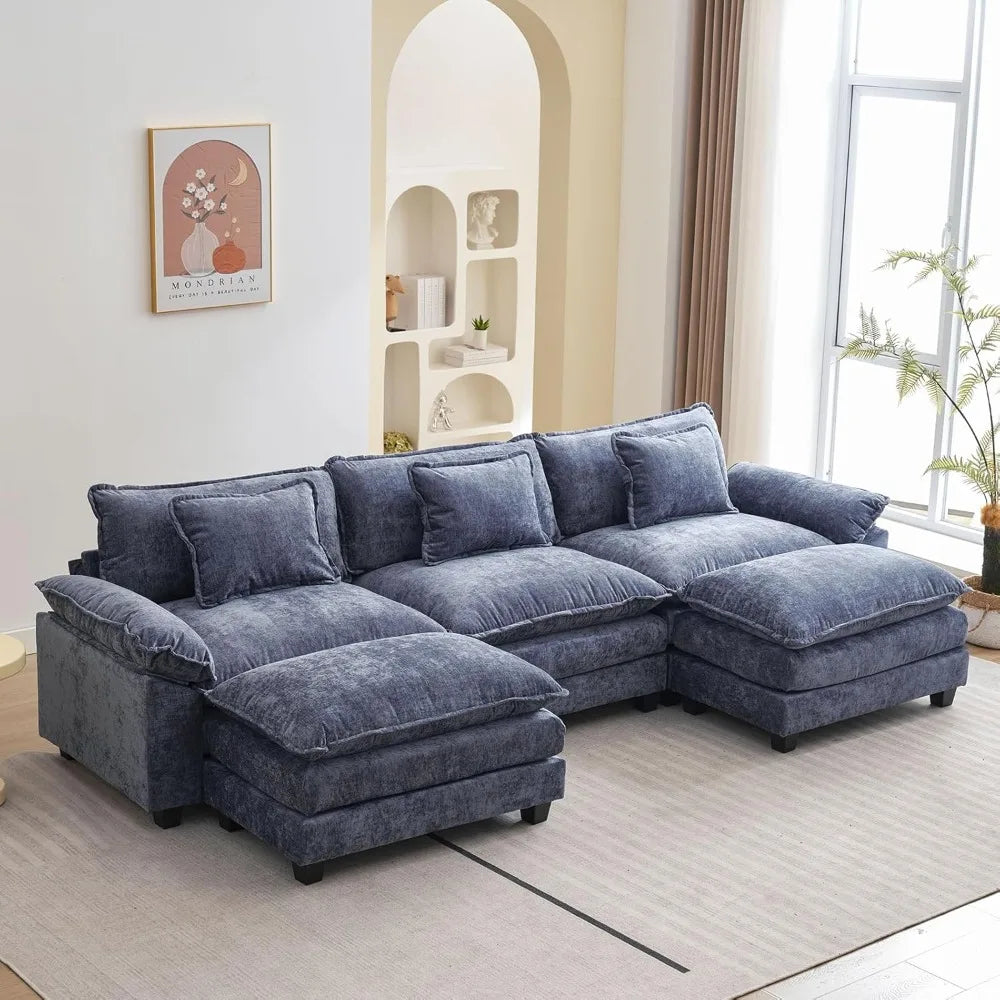 Chenille Sofa Sleeper Deep Seat Sofa with Throw Pillows