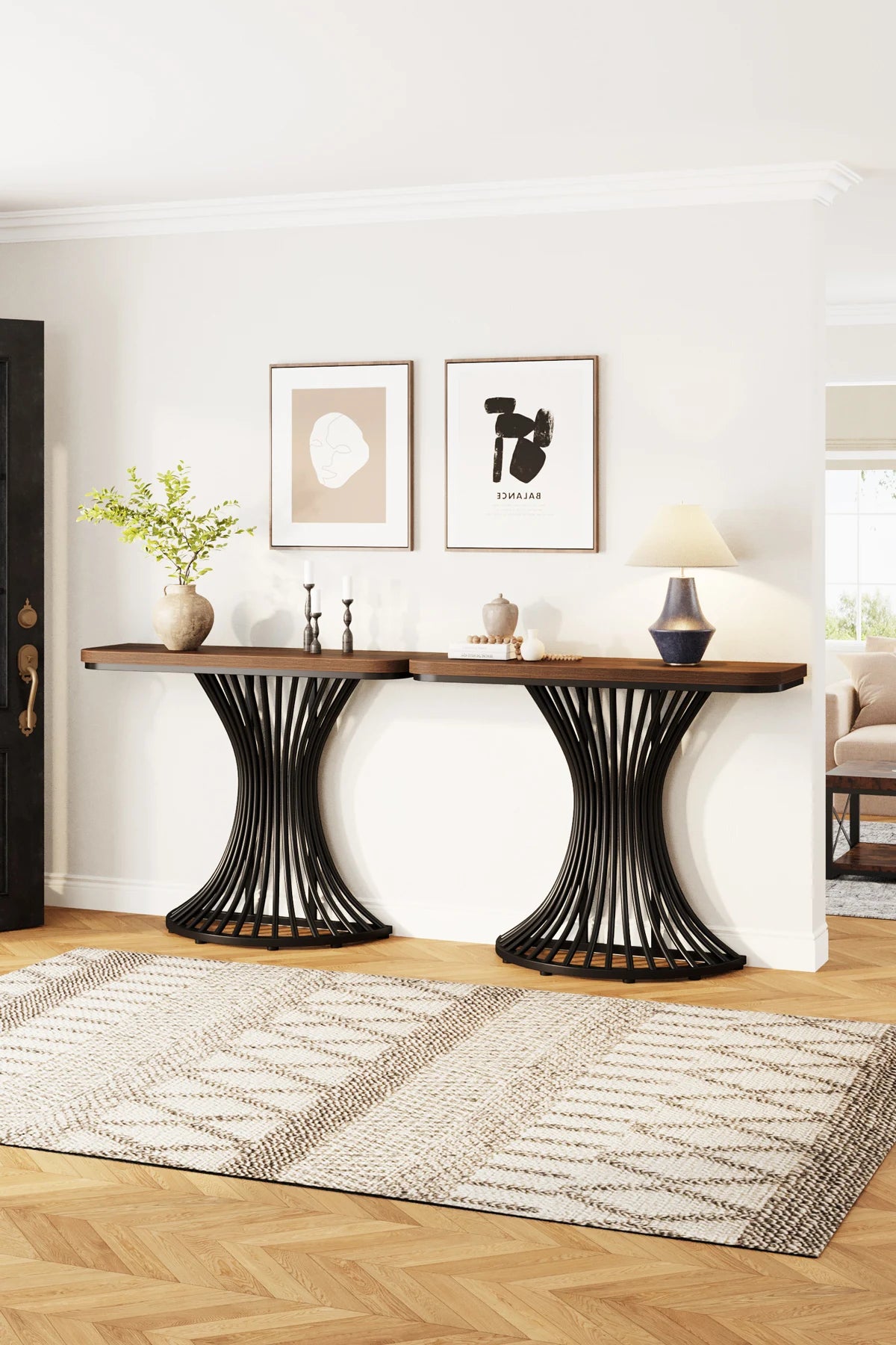 39-Inch Small Console Table with Metal Base
