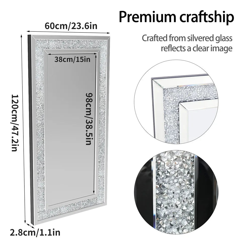 Large Silver Sparkly Crystal Rhinestone Diamond Frameless Vanity Mirrors