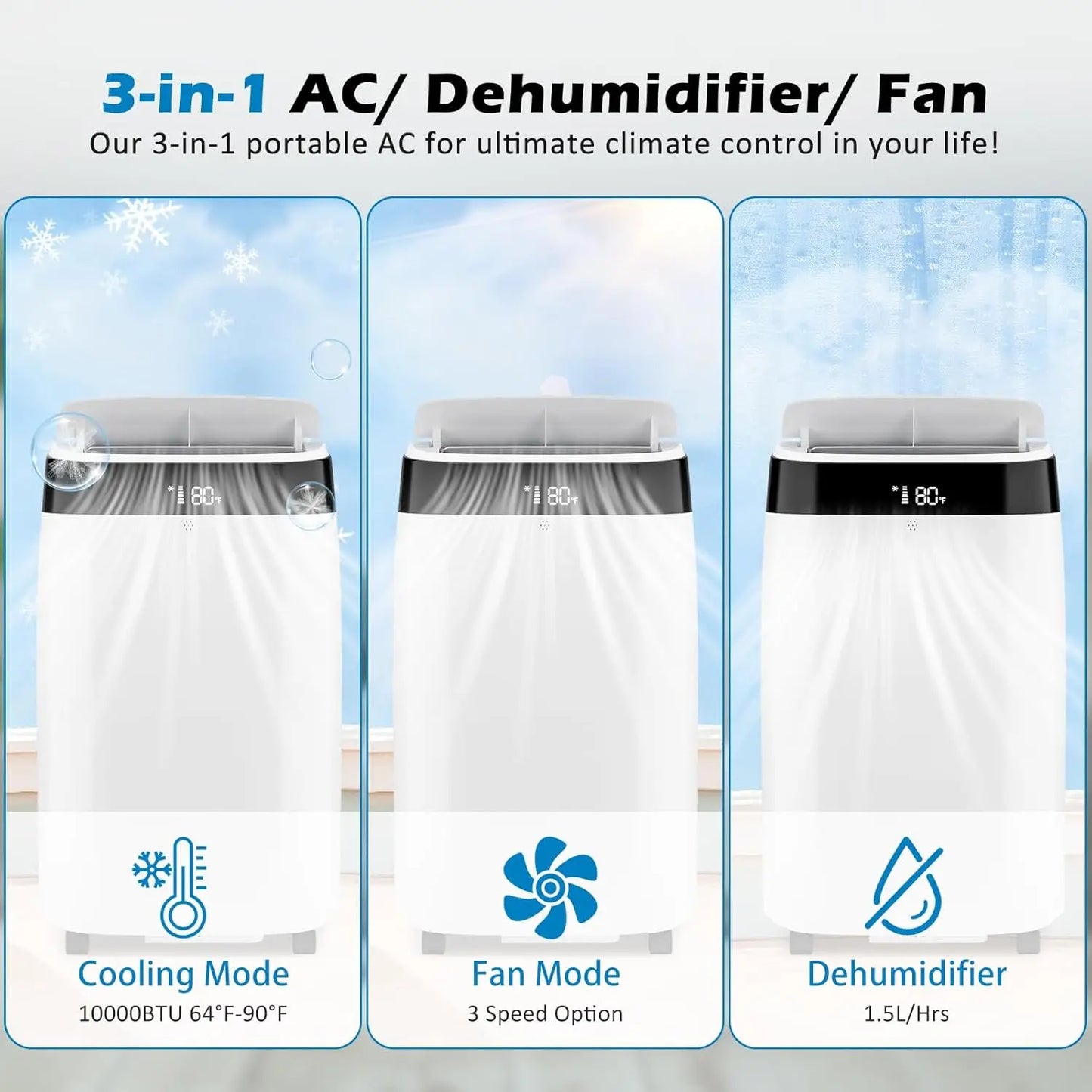 10000 BTU Portable Air Conditioners Cool Up to 450 Sq.Ft