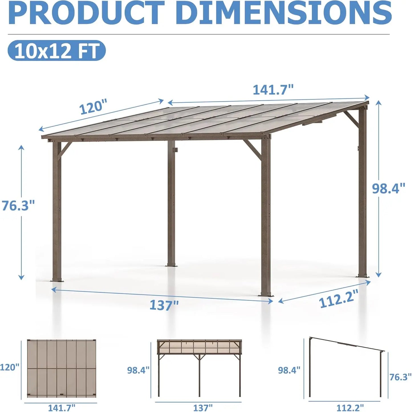 10x14 FT Wall Mounted Gazebos Canopy Awnings