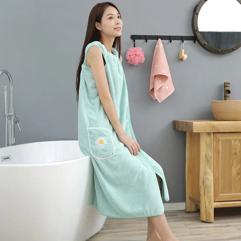 Wearable bathrobe, pure cotton quick drying long washable bath towel