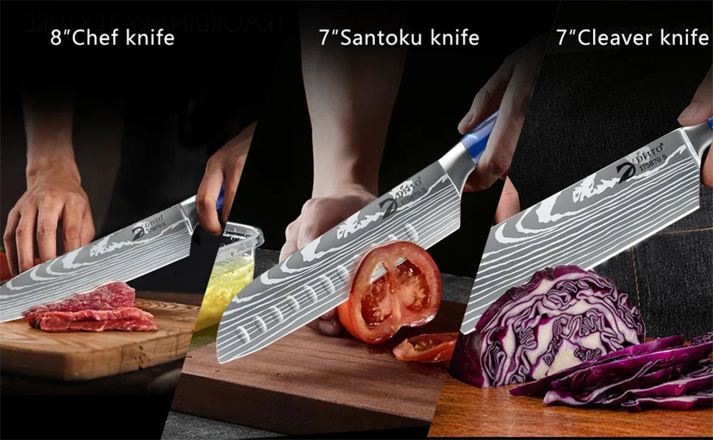 8pcs Kitchen Knife Damascus Stainless Steel Chef Knife