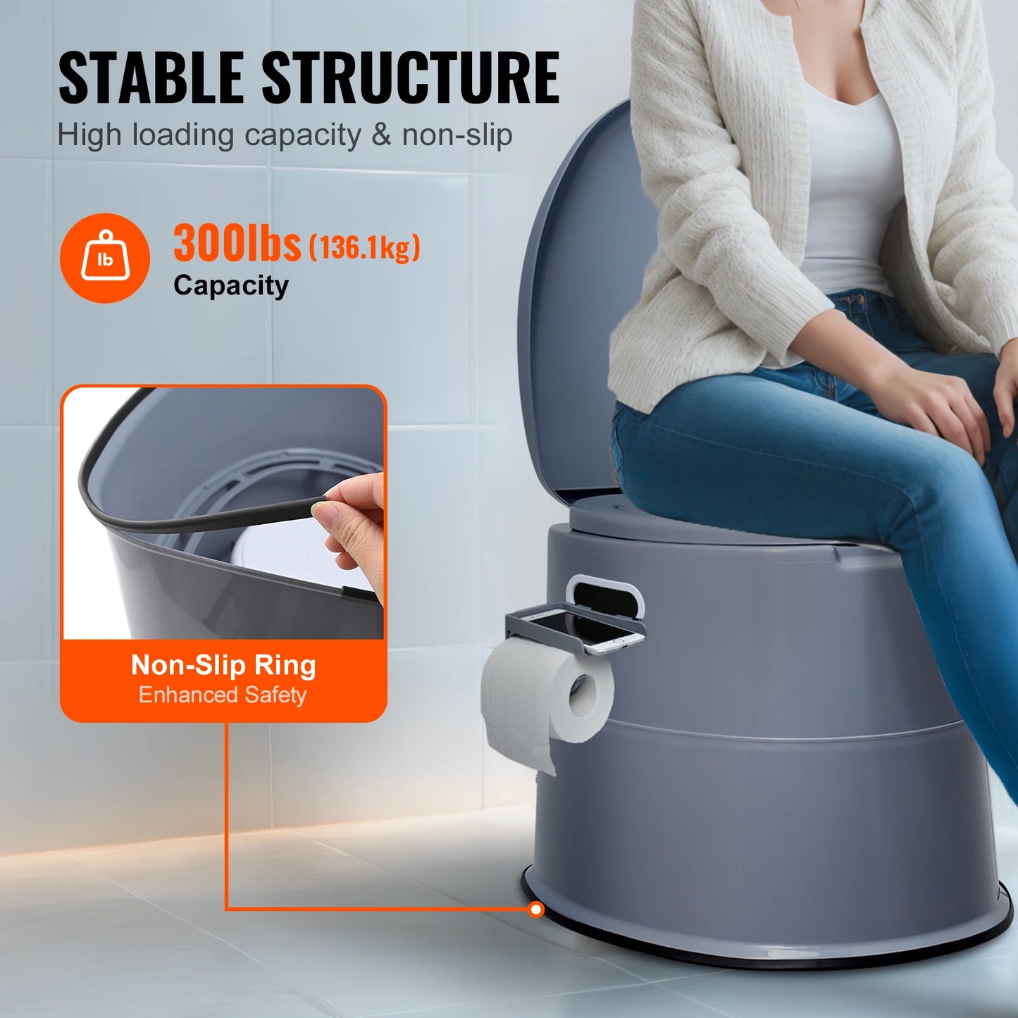 Portable Toilet for Camping with 1.3G Detachable Inner Bucket