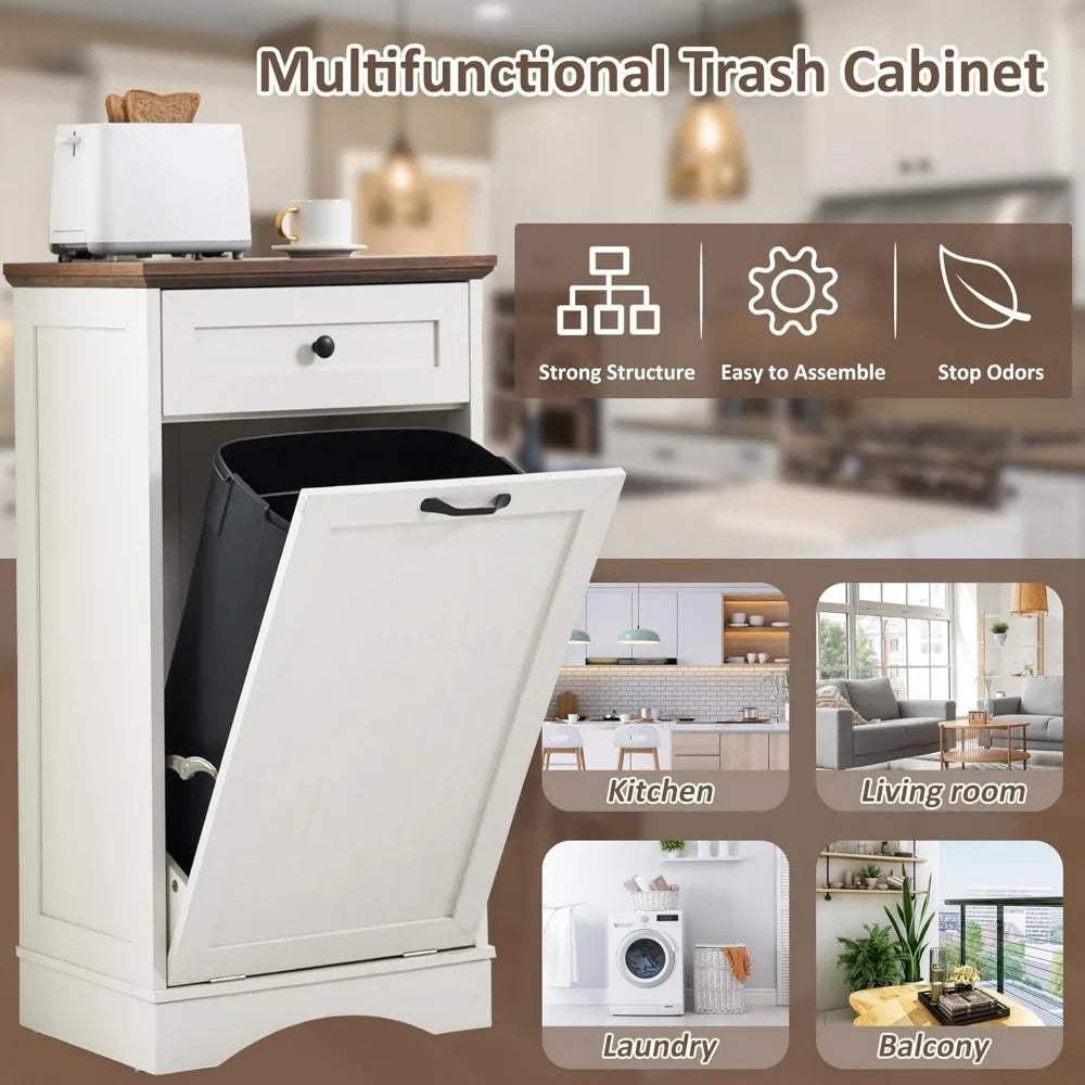 13 Gallons Tilt Out Trash Cabinet with Hideaway Drawer
