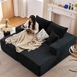 Oversized Chaise Lounge Sofa Bed with Throw Pillows and Armrests