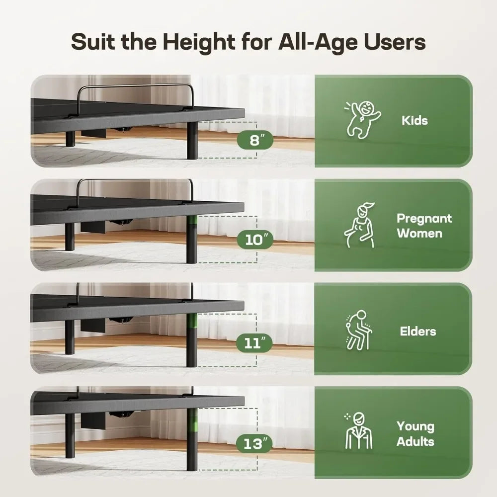 Queen Size Adjustable Bed Frame with 4 Height Options