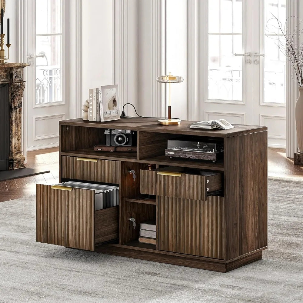 4 Drawer File Cabinet with Lock and Charging Station for Home Office