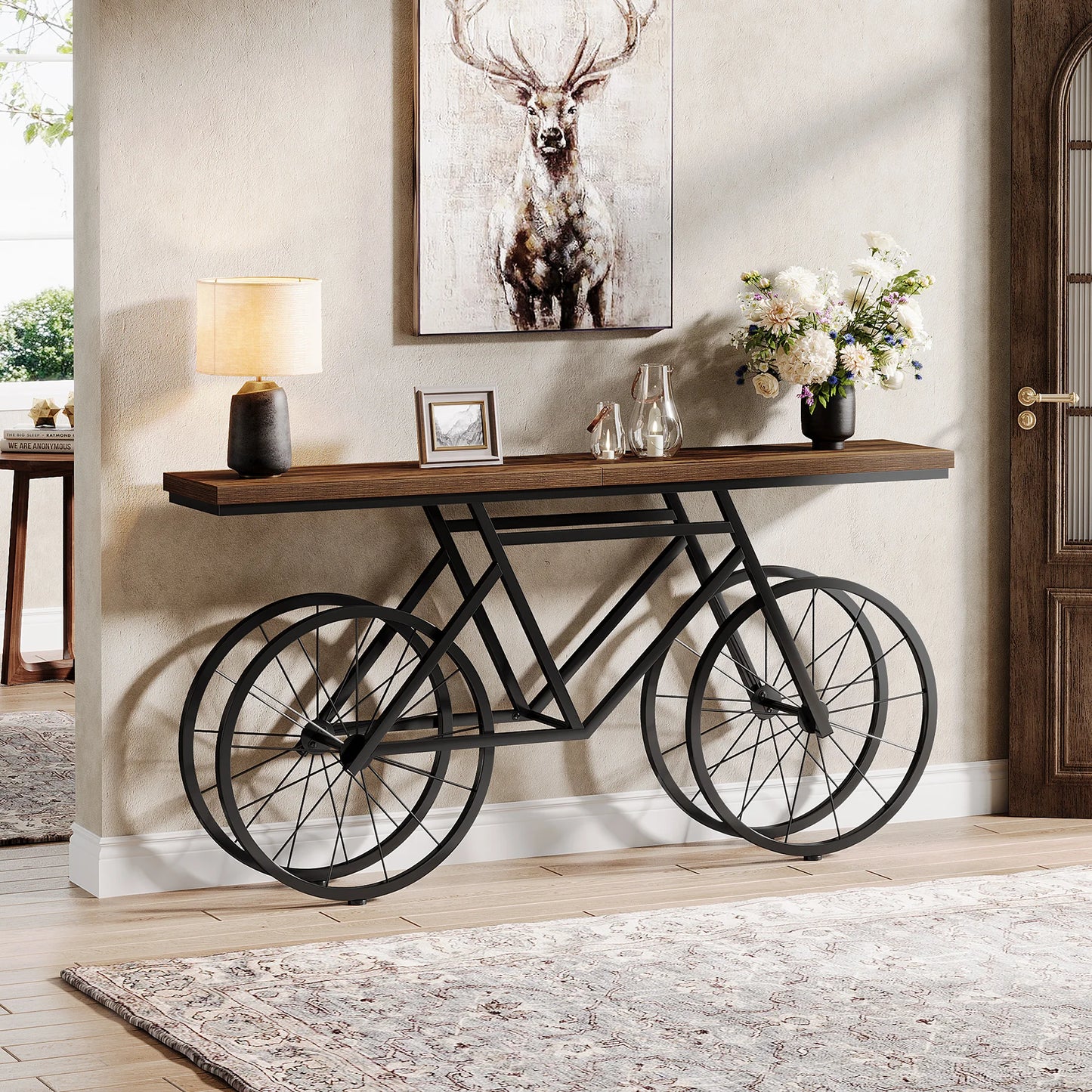 70.9-Inch Extra Long Console Table with Bicycle Metal Base