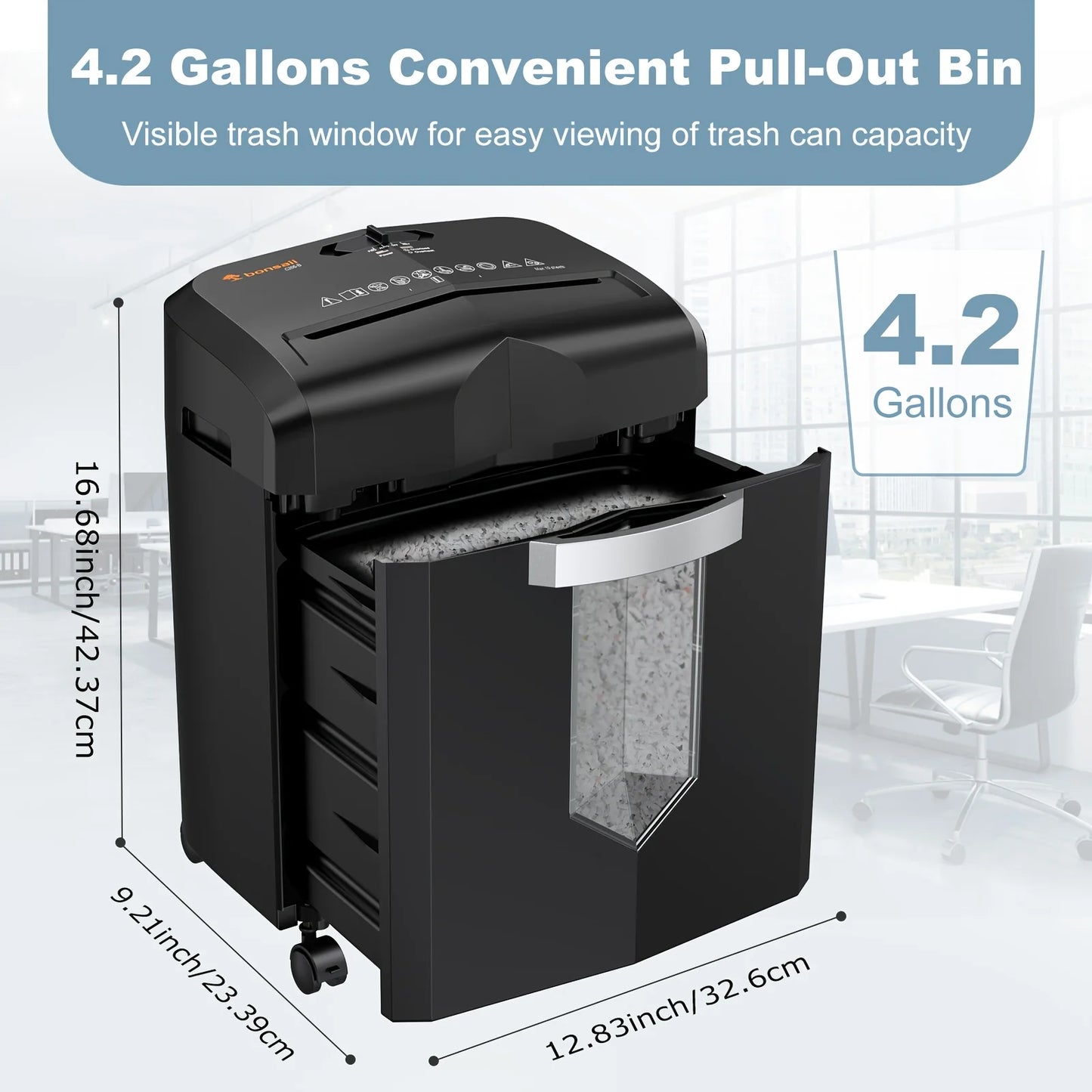 12-Sheet Micro Cut Paper Shredder with Pullout Wastebin.